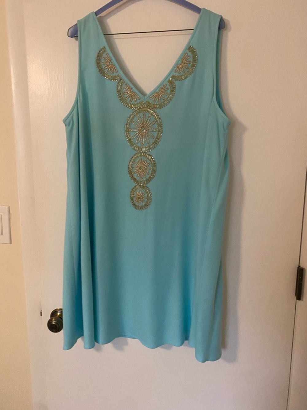 Lilly Pulitzer Aqua Sleeveless V-Neck Tunic with Gold Embellishment